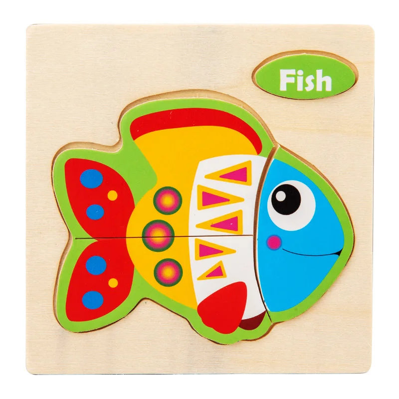 3D Wooden Puzzle Kids Cartoon Animal Traffic Jigsaw Puzzle Montessori Toys for Children Intelligence Early Learning Educational
