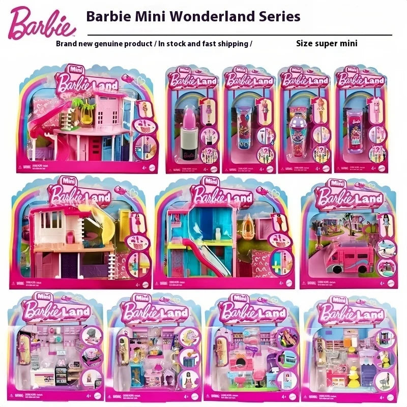 Original Mini Barbieland Doll House Hair Salon Pet Boutique Supermarket Bakery movie theater Toy For Girl Birthday Gift In Stock