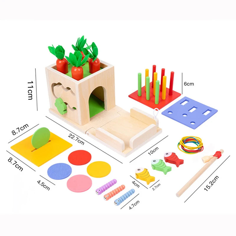 New Montessori Wooden Shape Color Match Coin Box Permanent Double drawer Kids Sensory Toys Radish Blocks Box Toys for Baby Gifts