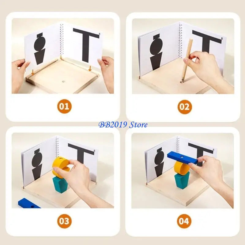 Q0KB Wooden Puzzle Baby Stacking Block Construction Developmental Block Early Learning Projection Toy for Kid Age3Year