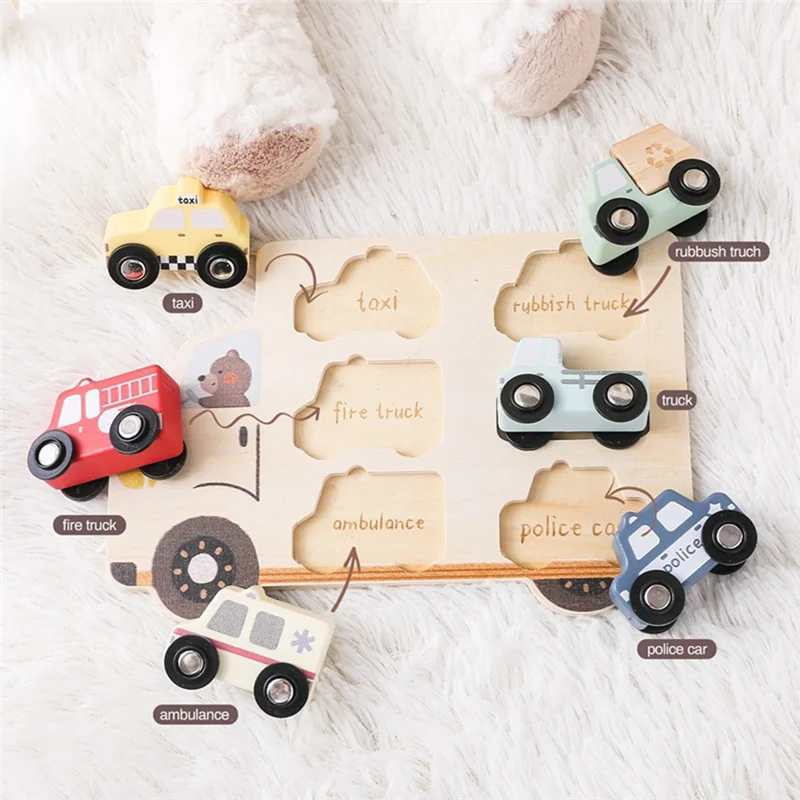 AS96-Car Kids Montessori 3D Wood Puzzle Matching  Early Learning Educational Hand Eye Coordination  Children Gift