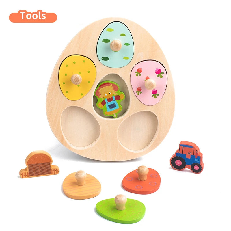 Wooden Dinosaur Jigsaw Puzzle Toys Montessori Peg Puzzle Game Kids Toddler 3D Wood Early Learning Educational Toys For Gifts