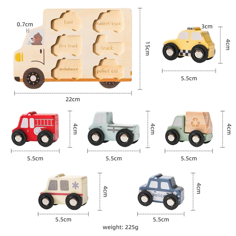 AS96-Car Kids Montessori 3D Wood Puzzle Matching  Early Learning Educational Hand Eye Coordination  Children Gift