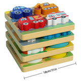 New 4-in-1 Wood Puzzle 3D Safe Animals Cognitive Jigsaw Puzzle Portable Cartoon Early Learning Puzzle Set Children Educational