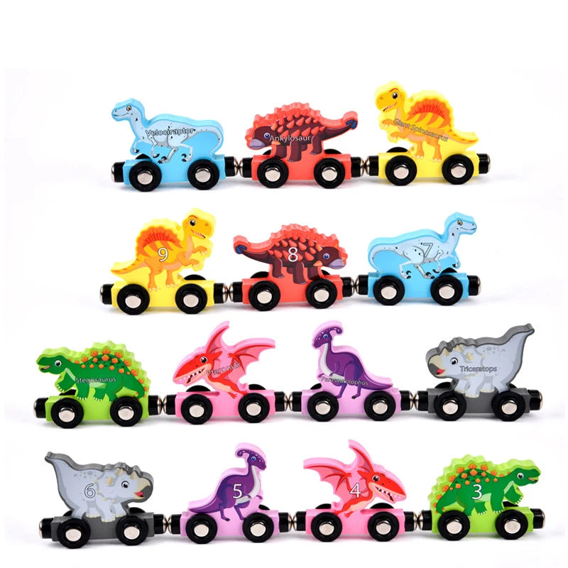 Montessori Magnetic Dinosaur Wooden Train Toys Early Educational Cognition Toy Learning Cars Animal Puzzle Train Set Kids Toy