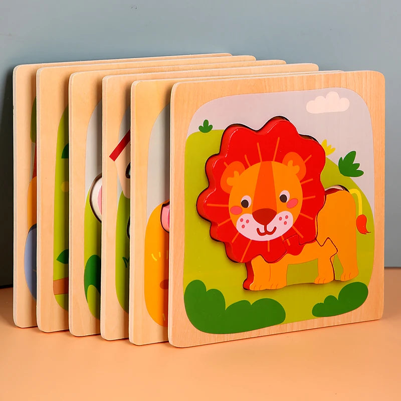 High Quality 3D Wooden Puzzle Baby Cartoon Animal Traffic Jigsaw Early Learning Cognition Game Puzzle Toys Gifts for Children