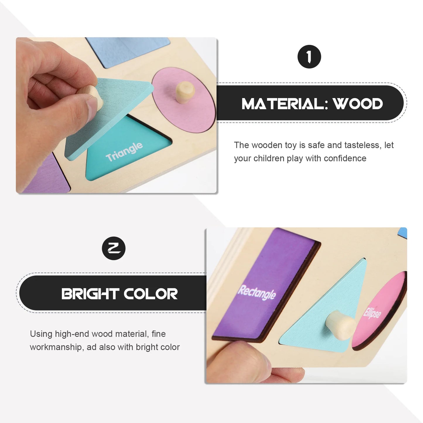 1Set Shape Peg Puzzle Board Colored Shapes Wooden Learning Plaything Early Child Education Brain Logic Development Matching