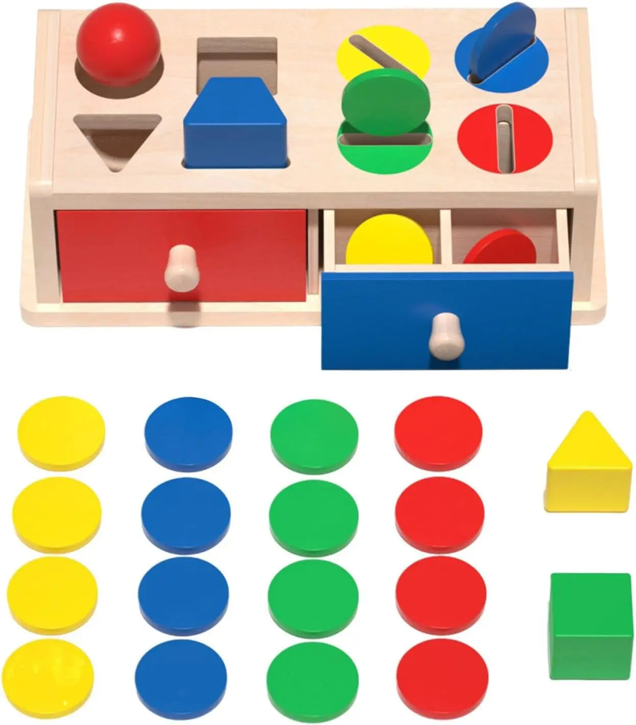 New Montessori Wooden Shape Color Match Coin Box Permanent Double drawer Kids Sensory Toys Radish Blocks Box Toys for Baby Gifts