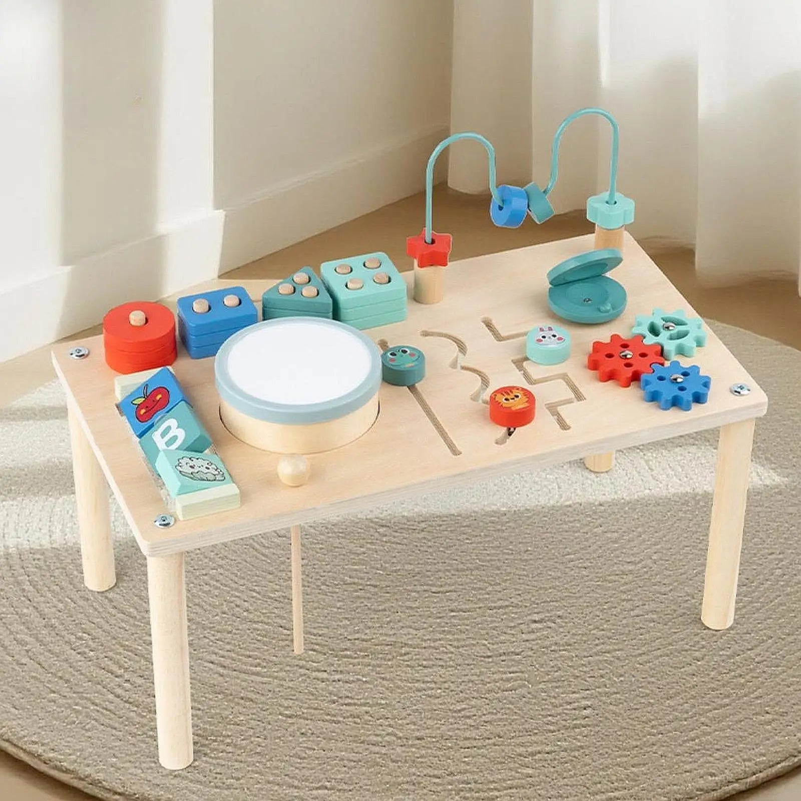 Activity Table Activity Center, Shape Sorter, Wooden Sensory Toys for 1+ Year Old, Children, Infant, Boys ,Girls Birthday Gifts