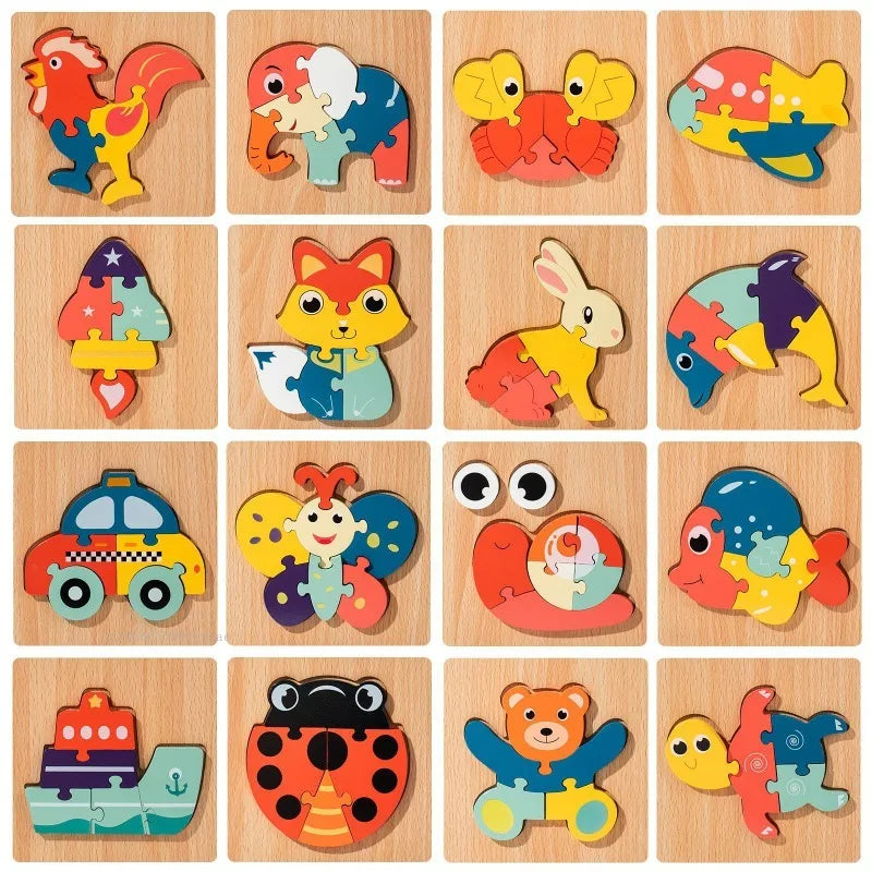 3D Wooden Puzzle Toys for Children Baby Cartoon Wooden Animal Traffic 3D Puzzle Early Learning Cognition Game Puzzle Toy Игрушки