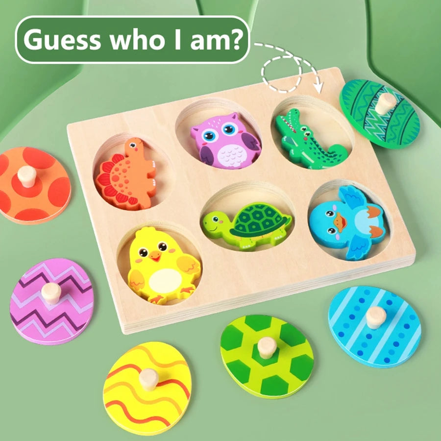 Animals Matching EggsLayer Wooden Peg Puzzles Sorting Matching Montessori Early Educational Learning Shape Toys For Toddlers