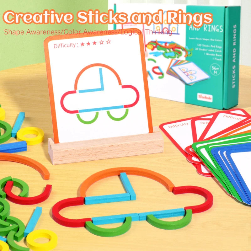 Children Puzzle Toys Wooden Creative Colorful Wood Sticks DIY Building Blocks Toys Kids Early  Logical Thinking Educational Toys