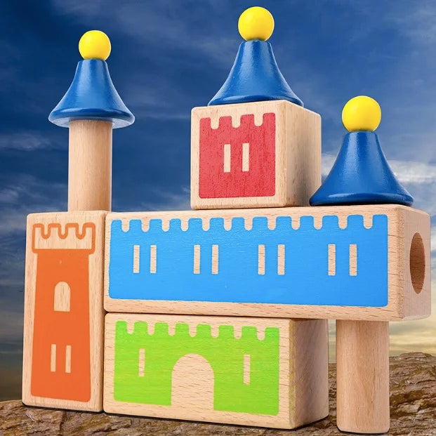 Wooden block puzzle Montessori kid toys wood changing dream castle building block IQ training game thinking gift logical