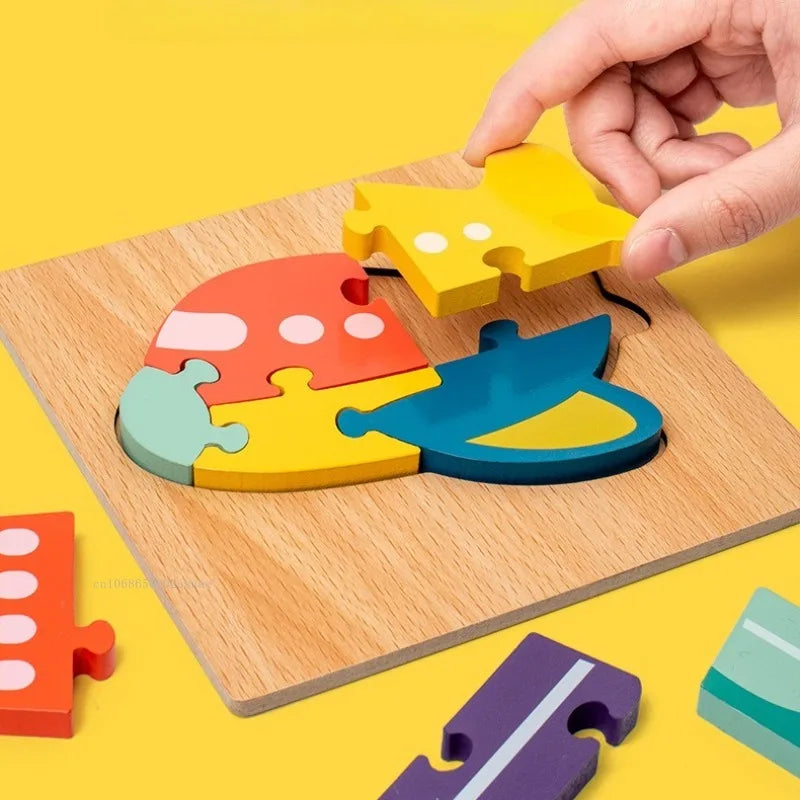 3D Wooden Puzzle Toys for Children Baby Cartoon Wooden Animal Traffic 3D Puzzle Early Learning Cognition Game Puzzle Toy Игрушки