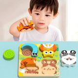 New 4-in-1 Wood Puzzle 3D Safe Animals Cognitive Jigsaw Puzzle Portable Cartoon Early Learning Puzzle Set Children Educational