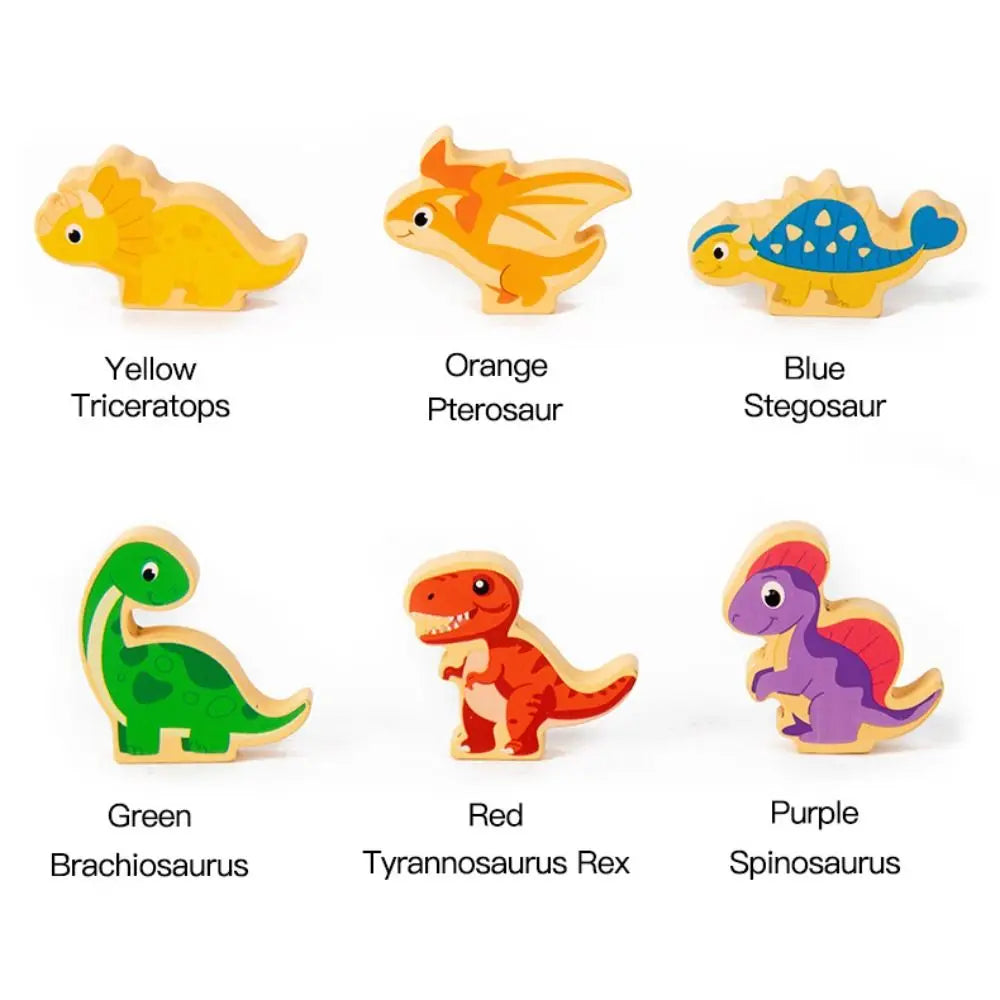 Wooden Peg Wood Dinosaur Jigsaw Early Learning Preschool Animal Domino Puzzle Toy Multi-layer Educational Toddler Puzzles