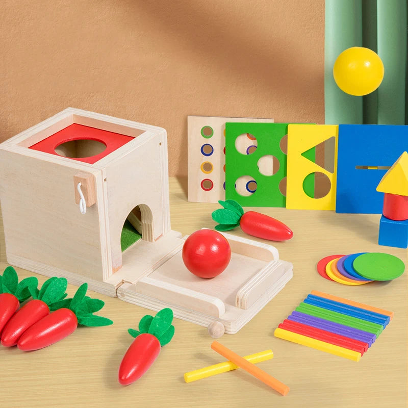 New Montessori Wooden Shape Color Match Coin Box Permanent Double drawer Kids Sensory Toys Radish Blocks Box Toys for Baby Gifts