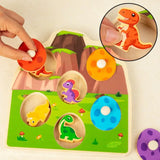 Wooden Peg Wood Dinosaur Jigsaw Early Learning Preschool Animal Domino Puzzle Toy Multi-layer Educational Toddler Puzzles