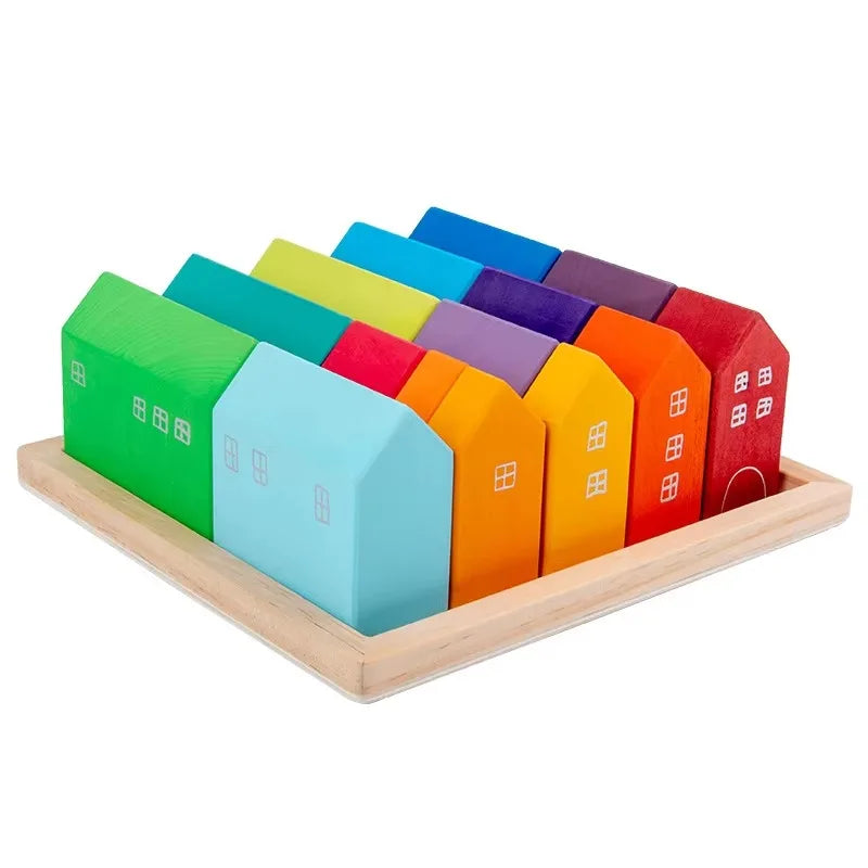 Four Elements Forest Small Tree House Coral Wooden Jigsaw Puzzle Ins Stacking Blocks Building Toys for Children's Pretend Play