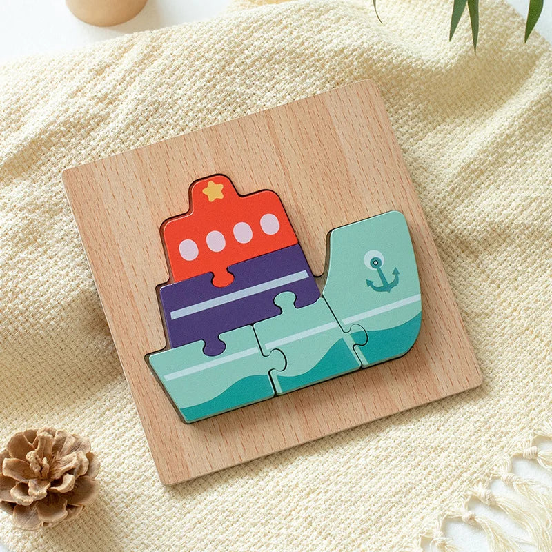 3D Wooden Puzzle Toys for Children Baby Cartoon Wooden Animal Traffic 3D Puzzle Early Learning Cognition Game Puzzle Toy Игрушки