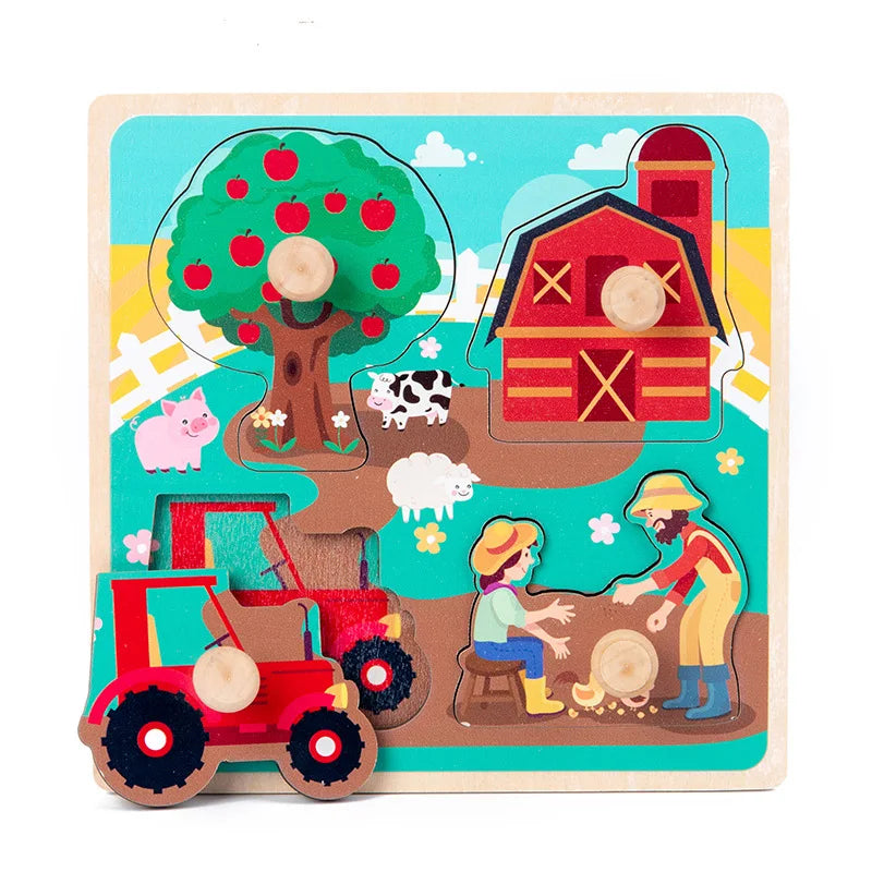Montessori Baby Toys 3D Wooden Puzzles Children'S Hand Scratch Board Puzzle Kids Early Learning Education Fruit Cognitive Toy