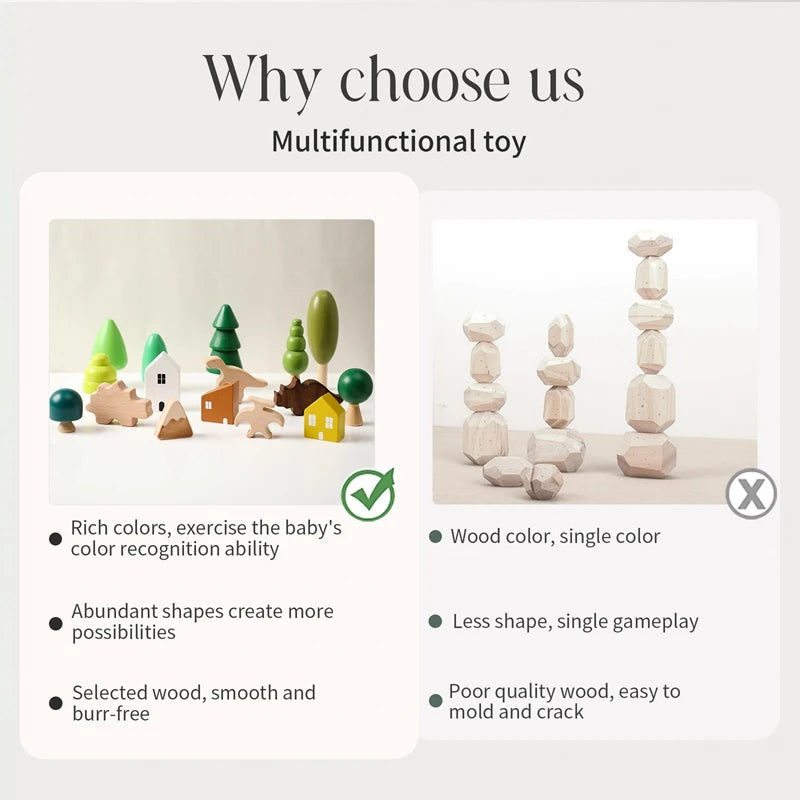 Montessori Building Block Wooden Forest Dinosaur Ornament Construction DIY Children Building Blocks Puzzle Toy for Children Gift