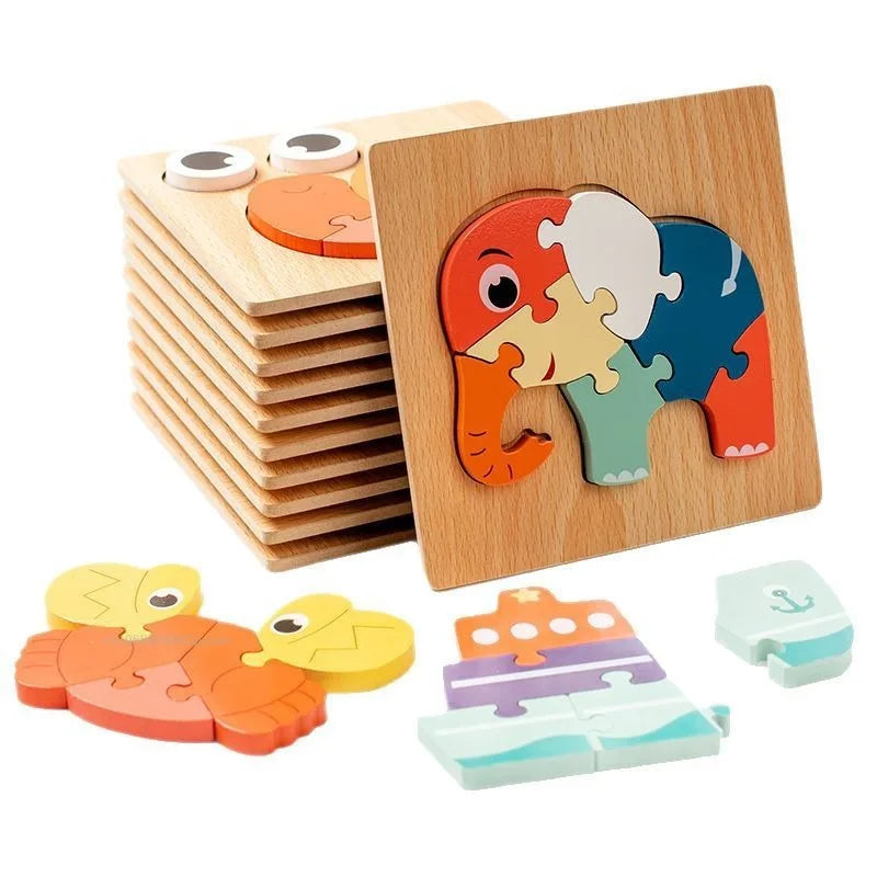 3D Wooden Puzzle Toys for Children Baby Cartoon Wooden Animal Traffic 3D Puzzle Early Learning Cognition Game Puzzle Toy Игрушки