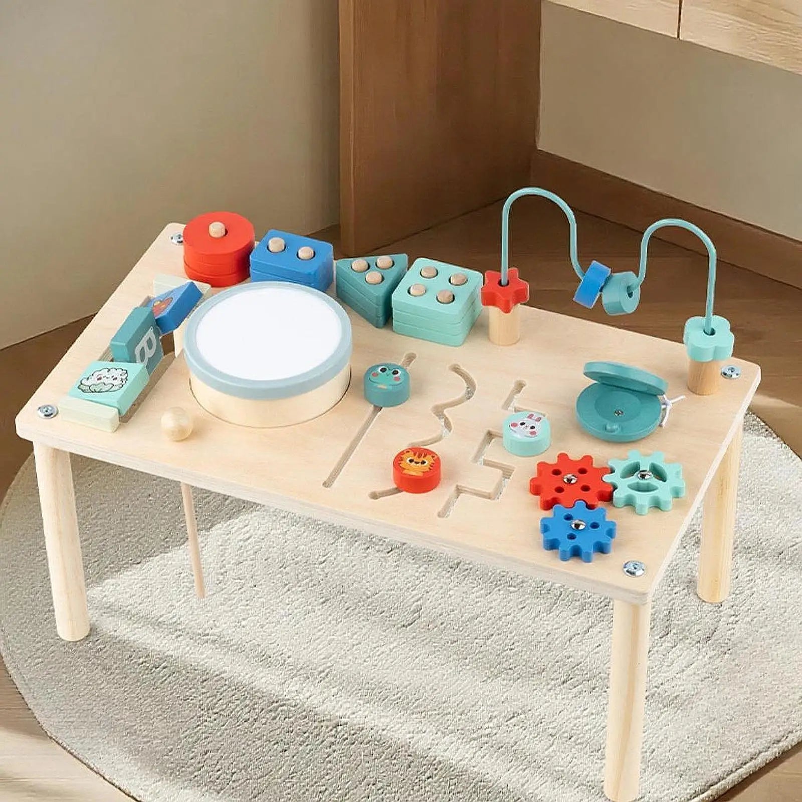 Activity Table Activity Center, Shape Sorter, Wooden Sensory Toys for 1+ Year Old, Children, Infant, Boys ,Girls Birthday Gifts