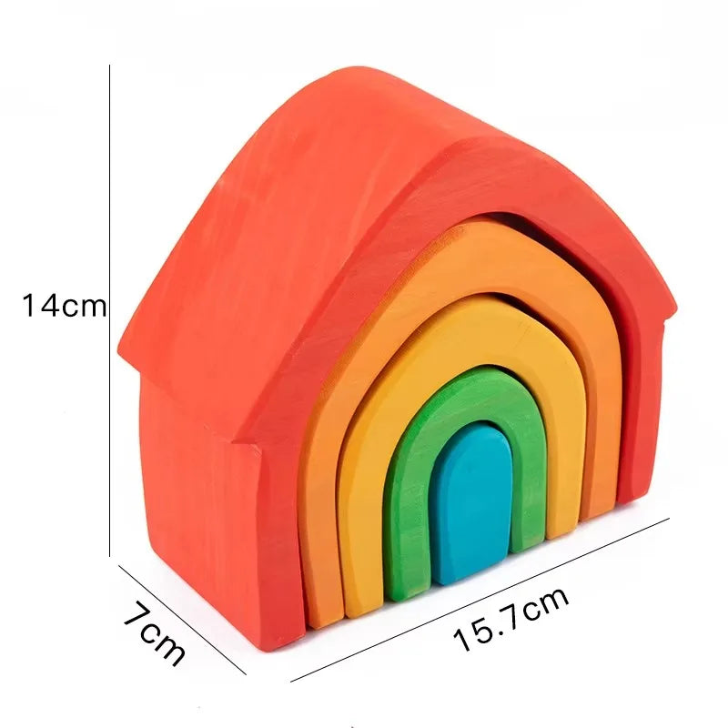 Four Elements Forest Small Tree House Coral Wooden Jigsaw Puzzle Ins Stacking Blocks Building Toys for Children's Pretend Play