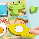 New 4-in-1 Wood Puzzle 3D Safe Animals Cognitive Jigsaw Puzzle Portable Cartoon Early Learning Puzzle Set Children Educational