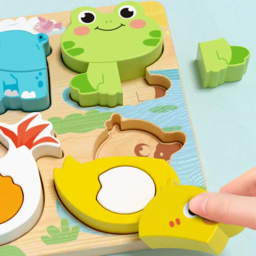 New 4-in-1 Wood Puzzle 3D Safe Animals Cognitive Jigsaw Puzzle Portable Cartoon Early Learning Puzzle Set Children Educational