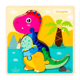 High Quality 3D Montessori Wooden Cartoon Dinosaur Puzzle Early Learning Cognition Shapes Games Puzzles Toys Gifts for Children