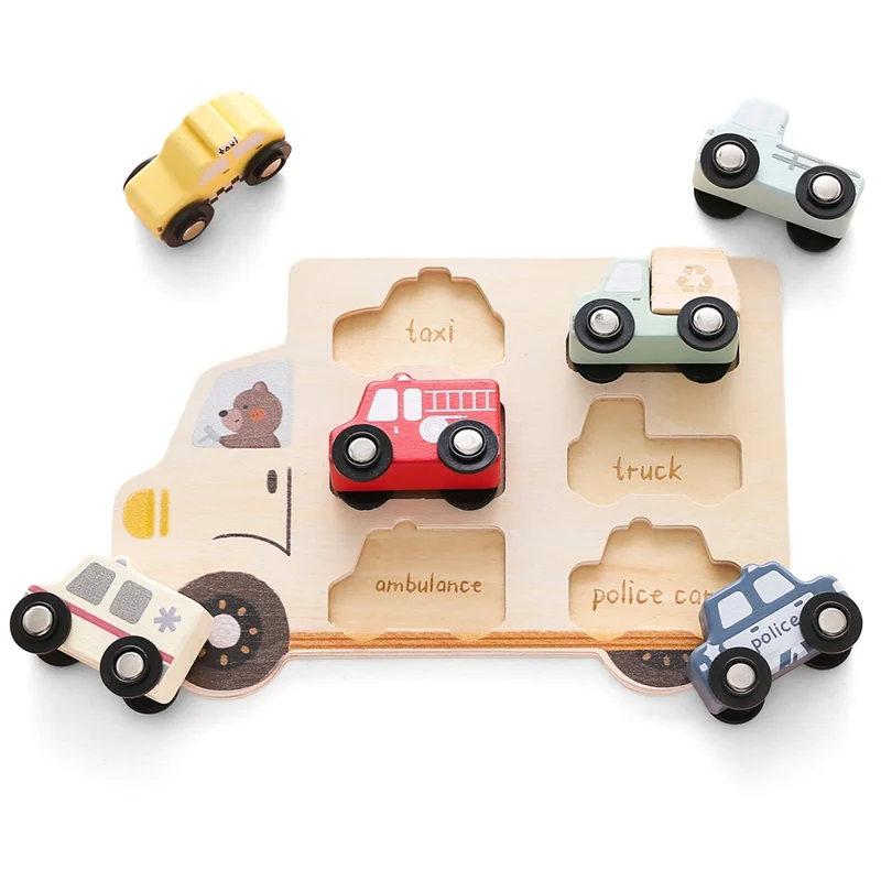 AS96-Car Kids Montessori 3D Wood Puzzle Matching  Early Learning Educational Hand Eye Coordination  Children Gift