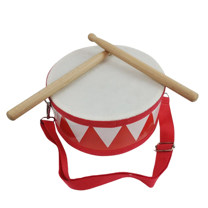 B72A Drum Snare Kids Percussion Toys Children Instrument Children Hand Wooden 8Inch Rhythm Sense Instrument Set Durable Red & Wh