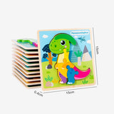High Quality 3D Montessori Wooden Cartoon Dinosaur Puzzle Early Learning Cognition Shapes Games Puzzles Toys Gifts for Children