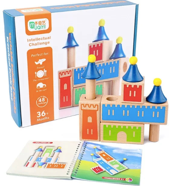 Wooden block puzzle Montessori kid toys wood changing dream castle building block IQ training game thinking gift logical