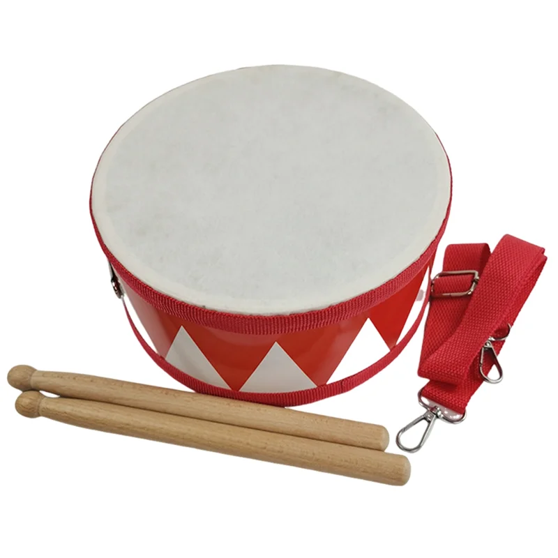 B72A Drum Snare Kids Percussion Toys Children Instrument Children Hand Wooden 8Inch Rhythm Sense Instrument Set Durable Red & Wh