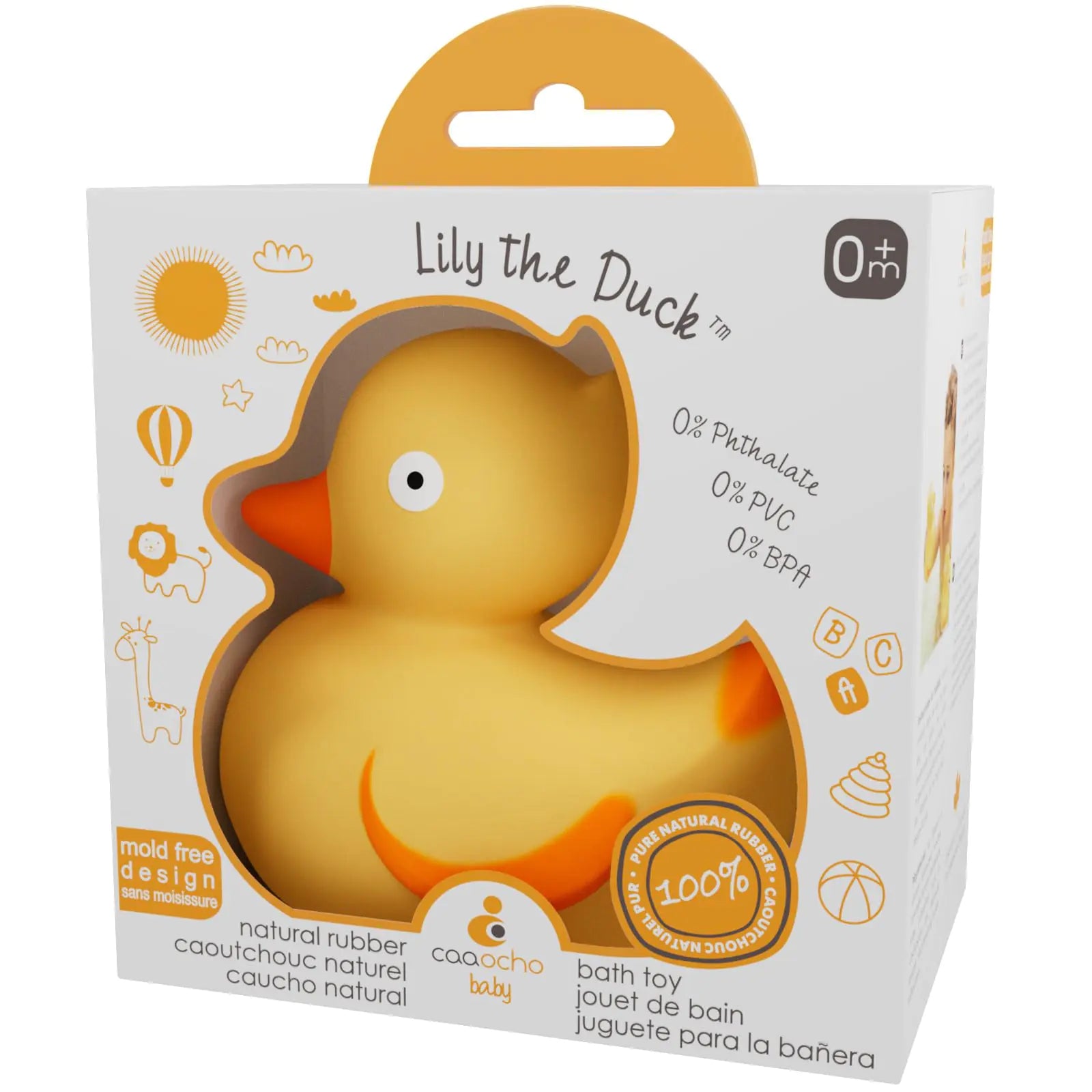 CaaOcho Pure Natural Rubber Bath Toy - Rubber Ducky Lily The Duck Baby Toy - Hole Free Bath Toys BPA Free Bath Toys for Infants Without Holes Sealed Natural Rubber Baby Toy